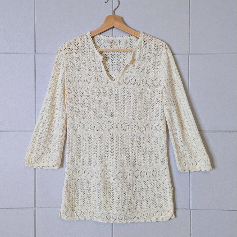 Vintage 70s 80s boho crochet flare sleeve tunic top